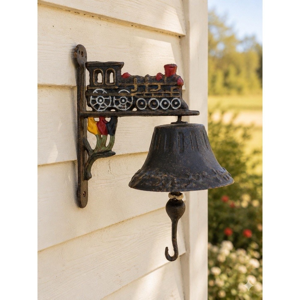 Antique Cast Iron Train Dinner Wall Bell Locomotive Topper